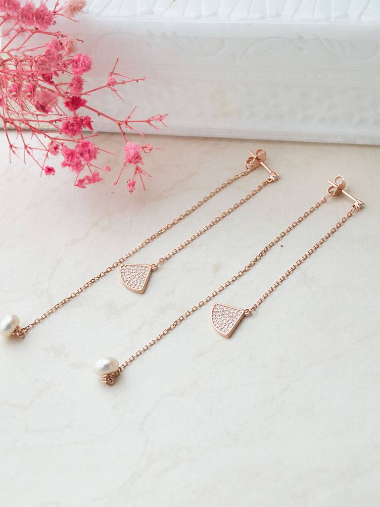 Mannash Palayfully Deco Rose Gold Plated Sterling Silver Dangler Earrings : MCRED791D1847