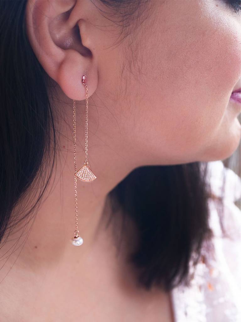 Mannash Palayfully Deco Rose Gold Plated Sterling Silver Dangler Earrings : MCRED791D1847