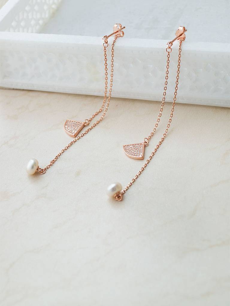 Mannash Palayfully Deco Rose Gold Plated Sterling Silver Dangler Earrings : MCRED791D1847
