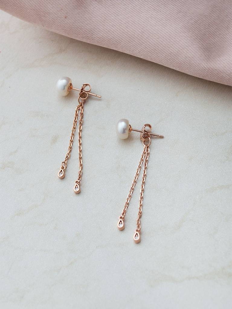 Mannash Pearly Chains Rose Gold Plated Sterling Silver Dangler Earrings : MCRED792D1848