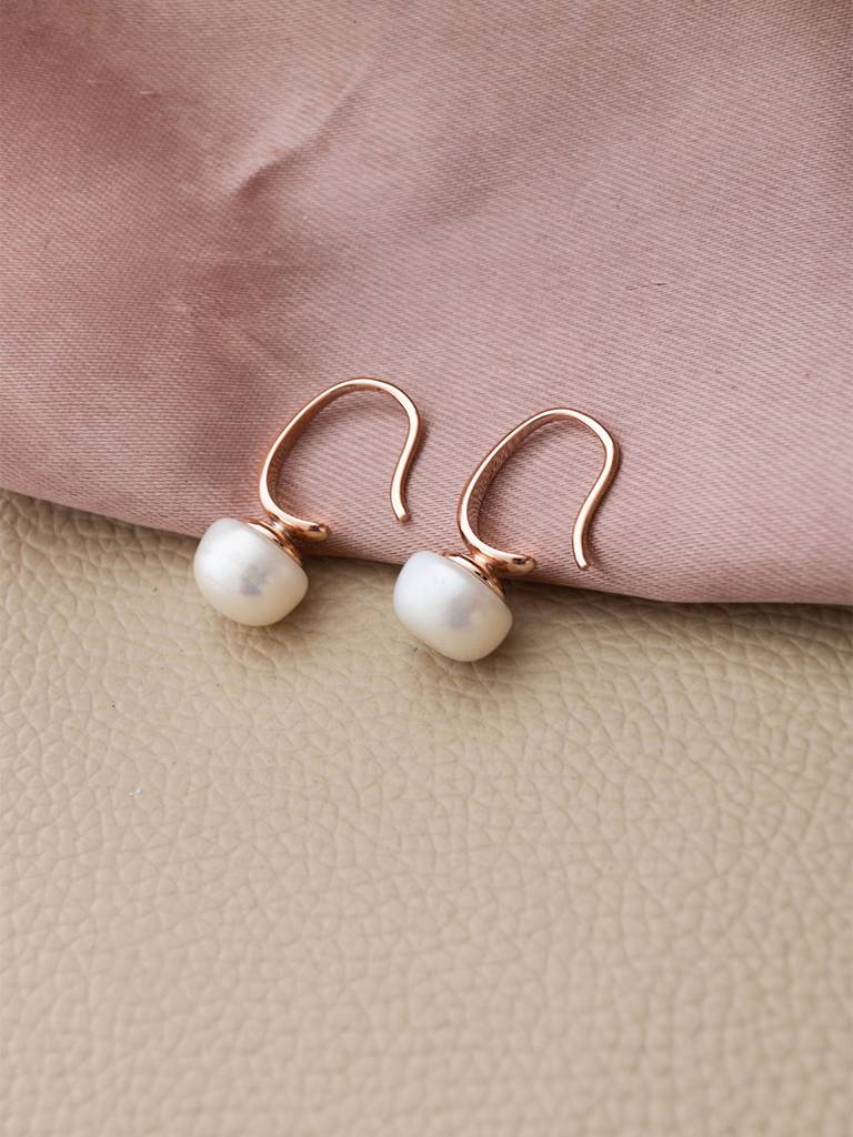 Cultured Freshwater Pearl Earrings Geometric Triangle Bar Gold-plated Silver