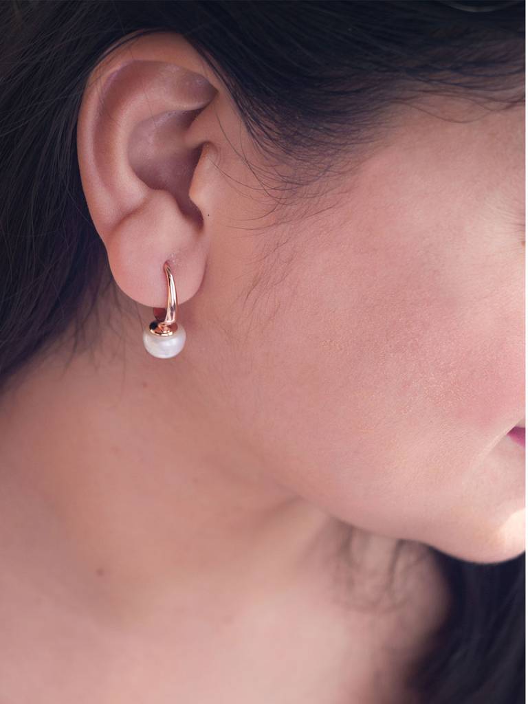 Mannash Pretty Pearl Slip On Rose Gold Plated Sterling Silver Drop Earrings : MCREH788D1844