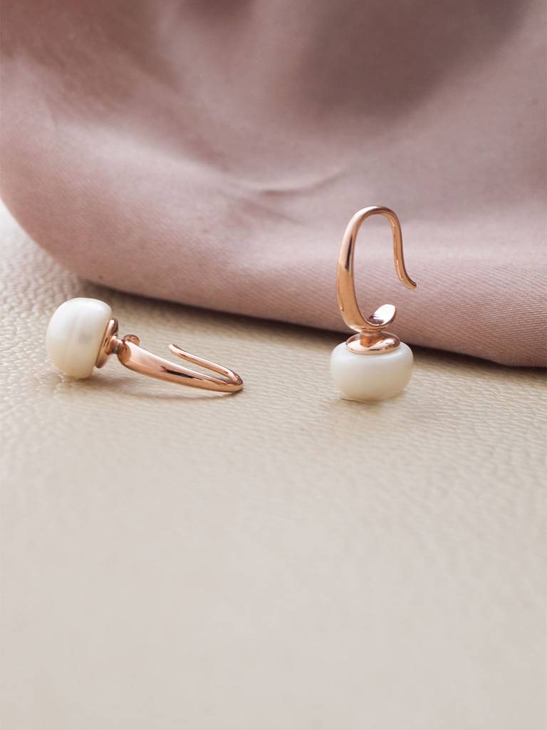 Mannash Pretty Pearl Slip On Rose Gold Plated Sterling Silver Drop Earrings : MCREH788D1844