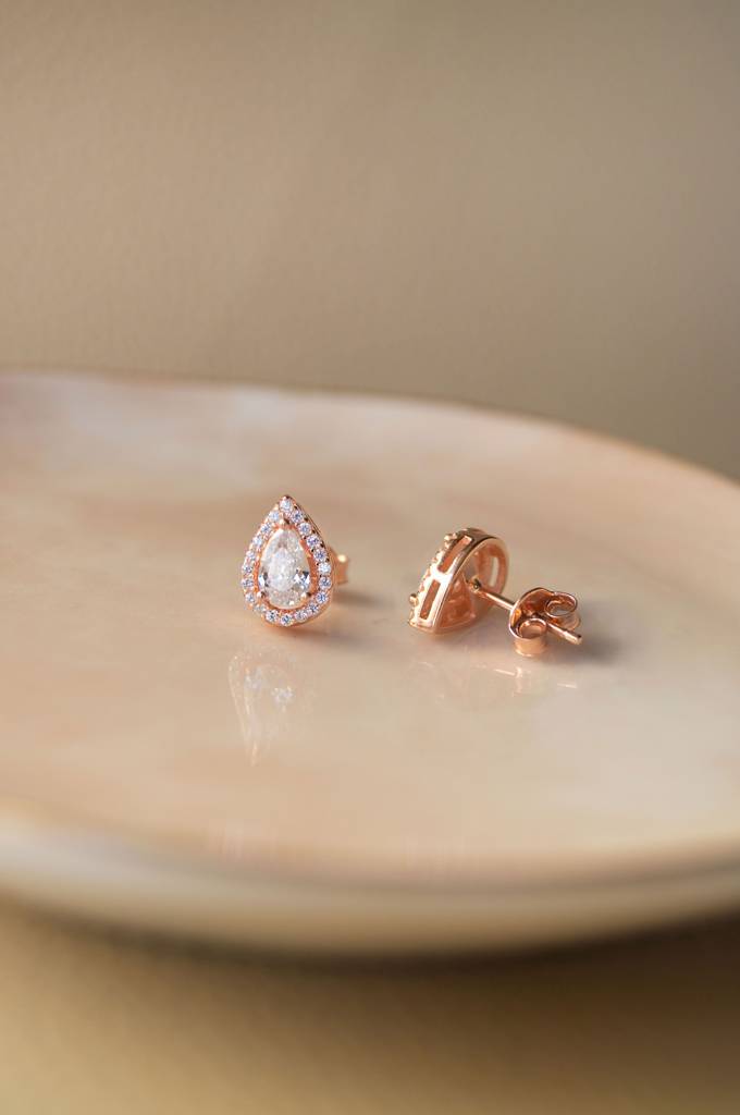 Mannash Trendy Dual Layered Solitaire Rose Gold Plated Sterling Silver Stud Earrings : MCRES457D1098