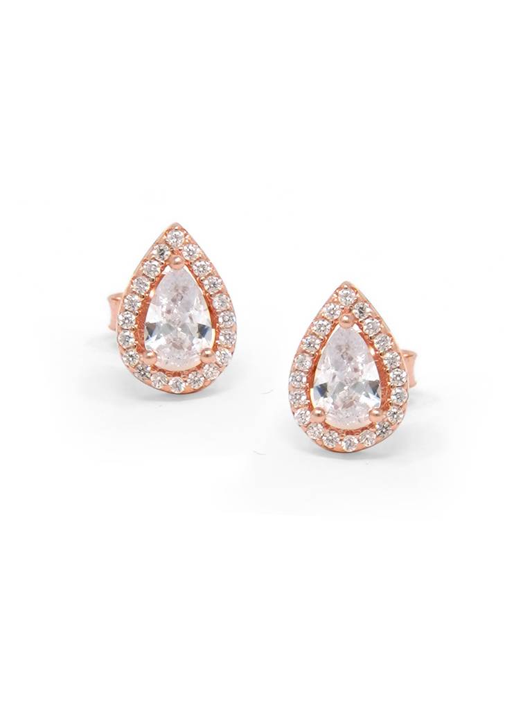 Mannash Trendy Dual Layered Solitaire Rose Gold Plated Sterling Silver Stud Earrings : MCRES457D1098