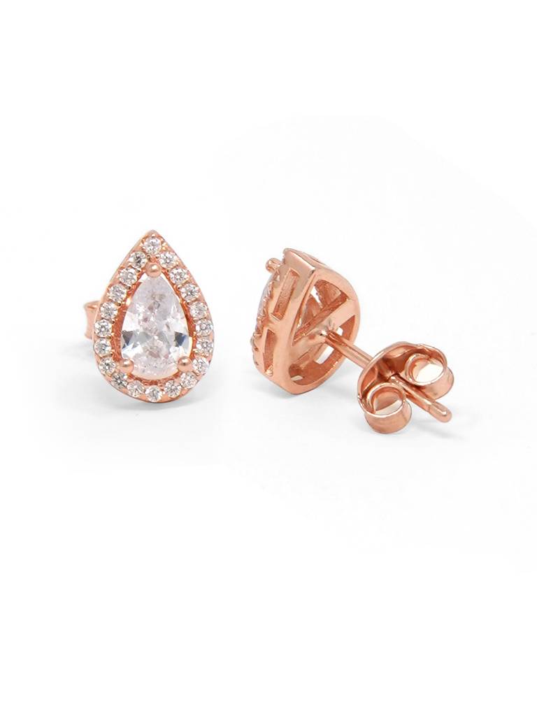 Mannash Trendy Dual Layered Solitaire Rose Gold Plated Sterling Silver Stud Earrings : MCRES457D1098