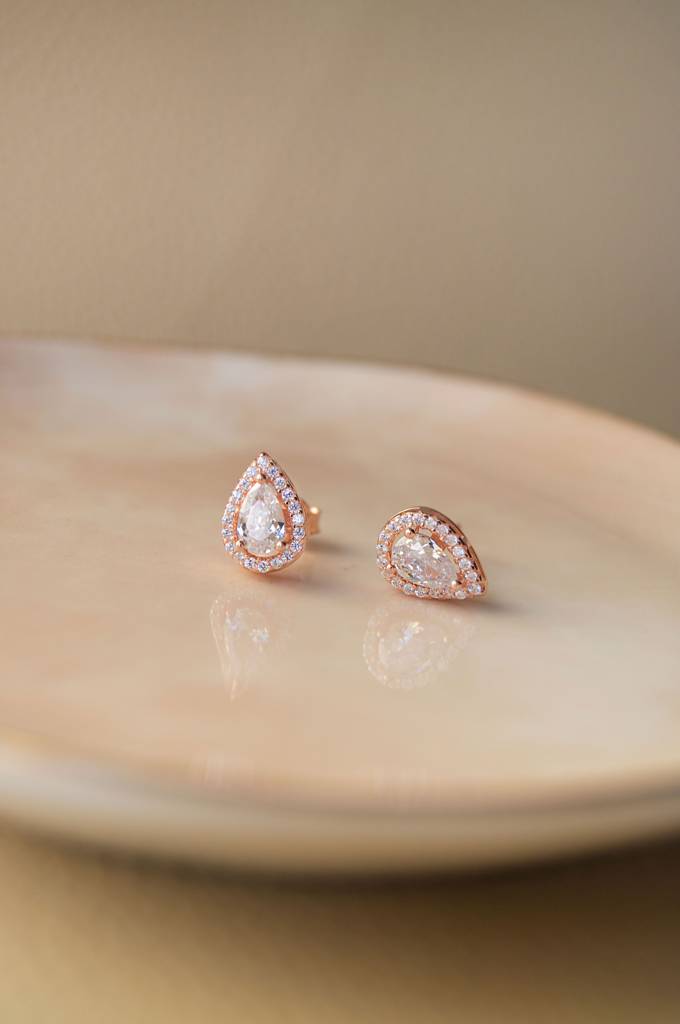 Mannash Trendy Dual Layered Solitaire Rose Gold Plated Sterling Silver Stud Earrings : MCRES457D1098