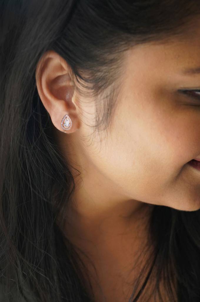 Mannash Trendy Dual Layered Solitaire Rose Gold Plated Sterling Silver Stud Earrings : MCRES457D1098