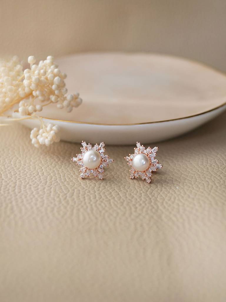 Mannash Pearl Celebration Rose Gold Plated Sterling Silver Stud Earrings : MCRES571D1339