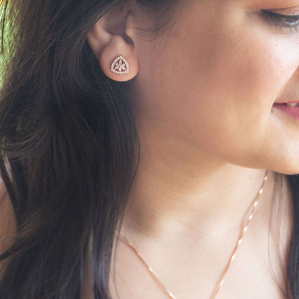 Mannash Triangular Flower Rose Gold Plated Sterling Silver Stud Earrings : MCRES573D1349