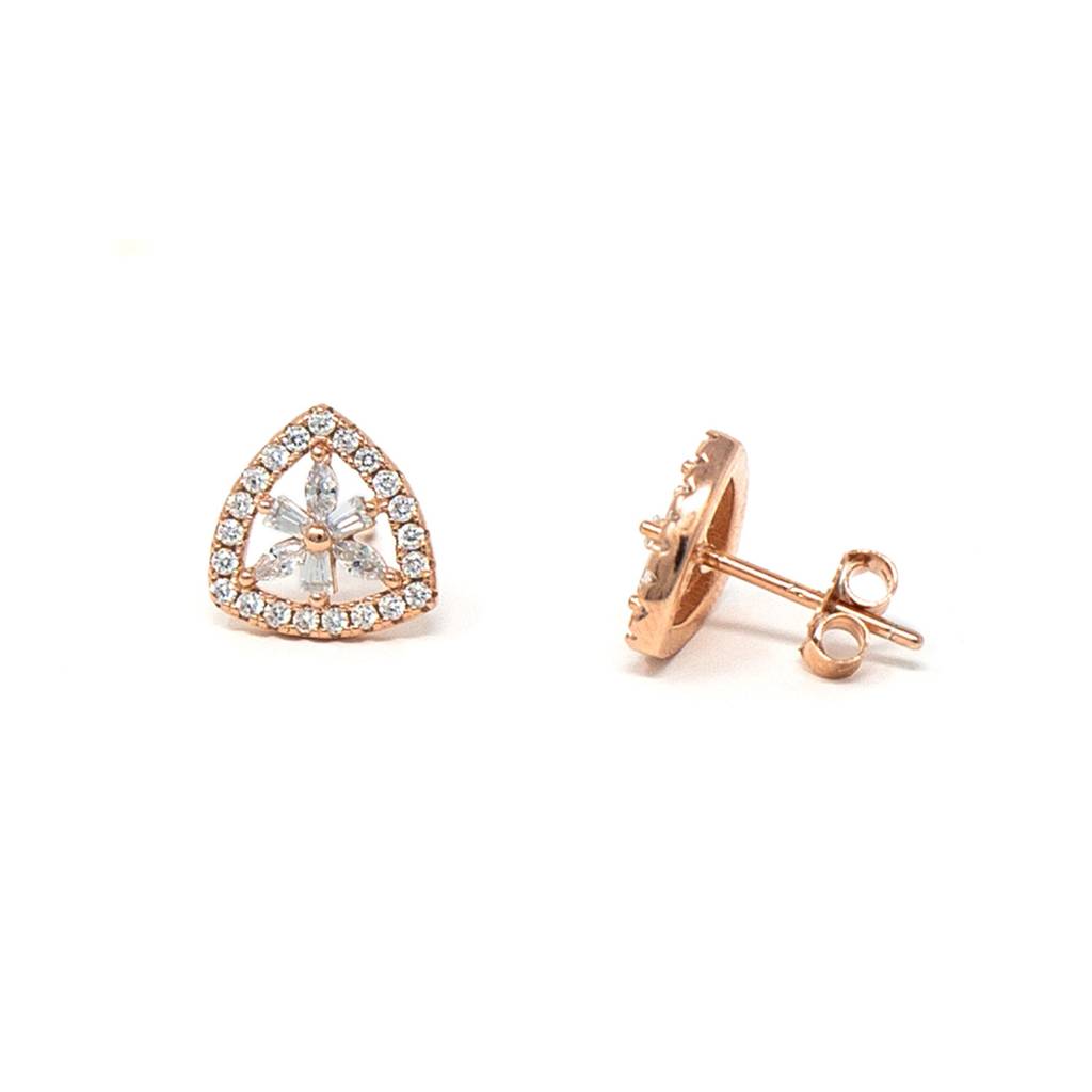 Mannash Triangular Flower Rose Gold Plated Sterling Silver Stud Earrings : MCRES573D1349