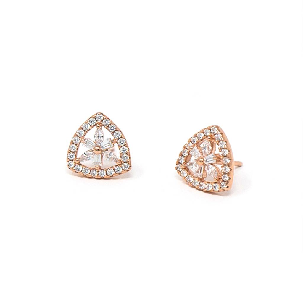 Mannash Triangular Flower Rose Gold Plated Sterling Silver Stud Earrings : MCRES573D1349