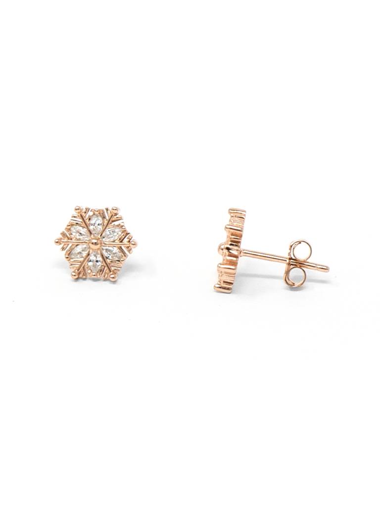 Mannash Snow Flake Rose Gold Plated Sterling Silver Stud Earrings : MCRES574D1354