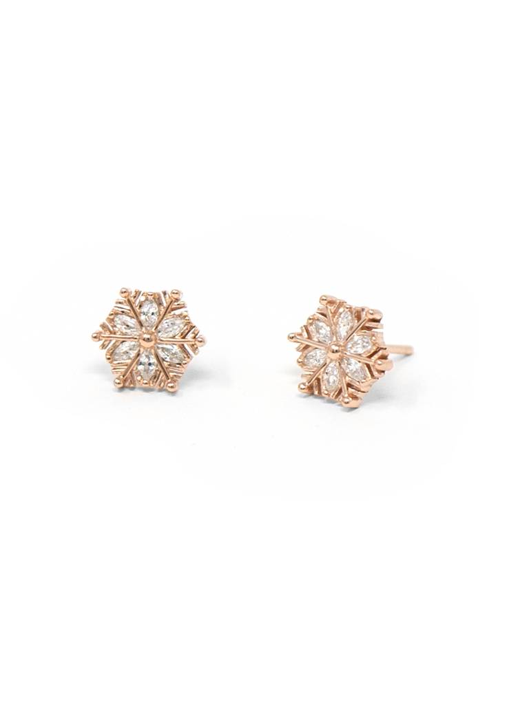 Mannash Snow Flake Rose Gold Plated Sterling Silver Stud Earrings : MCRES574D1354