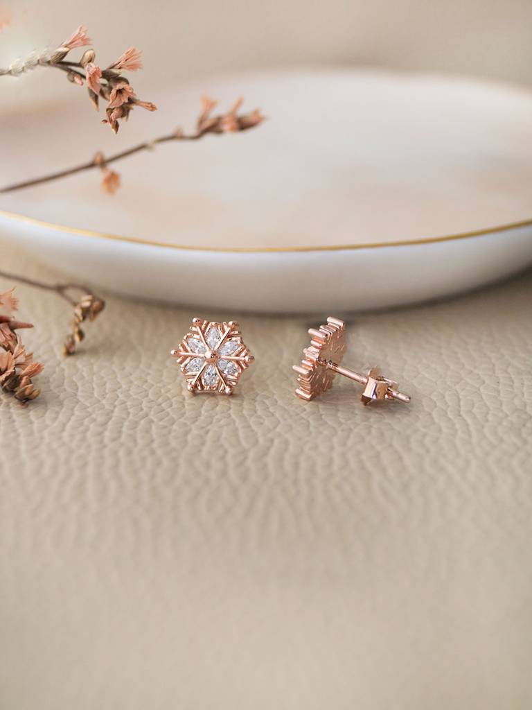 Mannash Snow Flake Rose Gold Plated Sterling Silver Stud Earrings : MCRES574D1354