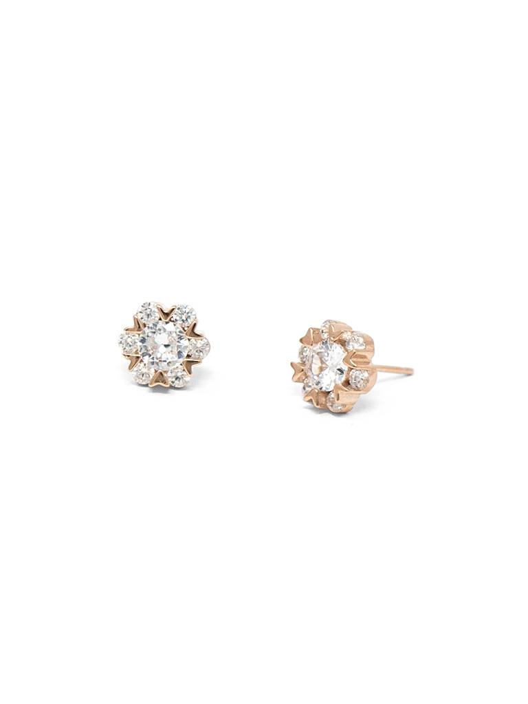 Solitaire Cluster Rose Gold Plated Sterling Silver Stud Earrings : MCRES575D1359