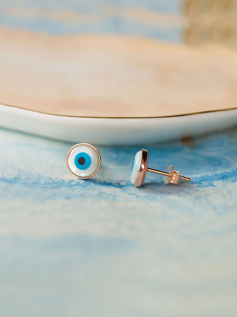 Evergreen Evil Eye Rose Gold Plated Sterling Silver Stud Earrings : MCRES591D1401