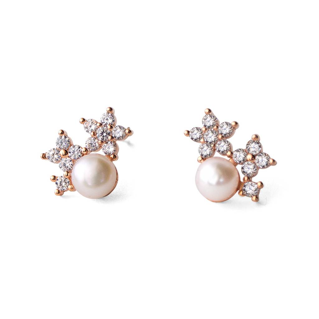 Mannash Pearly Flower Garland Rose Gold Plated Sterling Silver Stud Earrings : MCRES594D1421