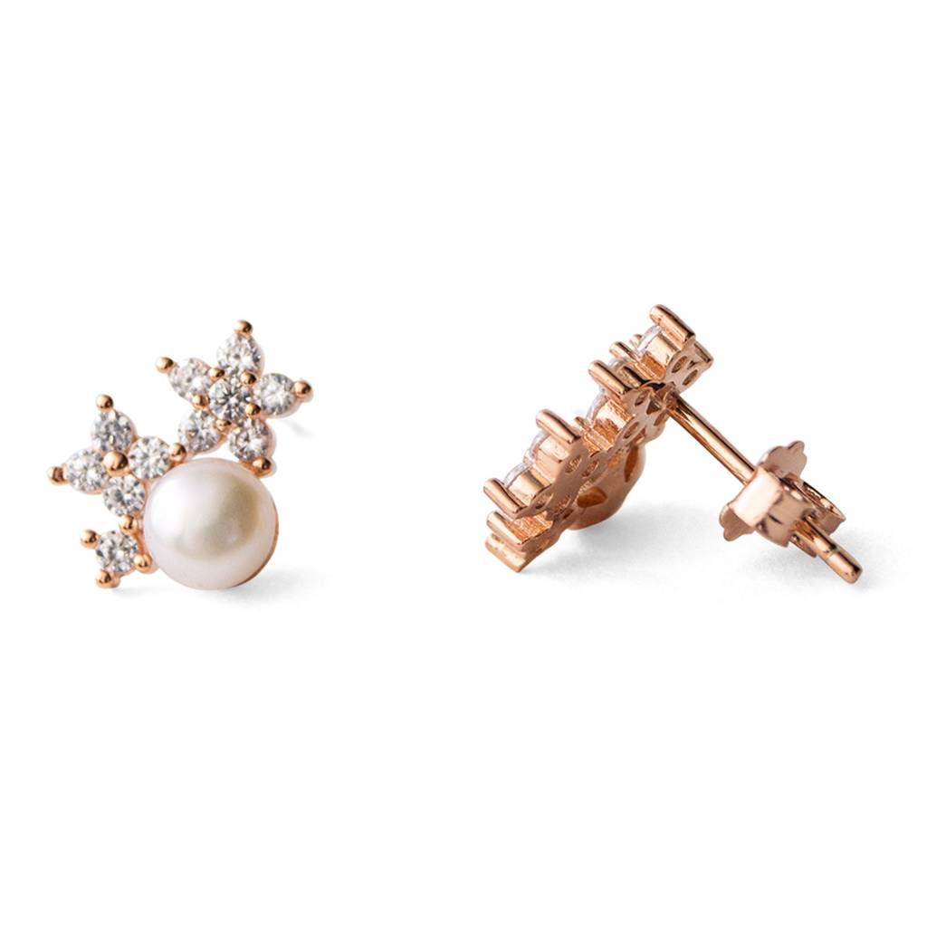 Mannash Pearly Flower Garland Rose Gold Plated Sterling Silver Stud Earrings : MCRES594D1421