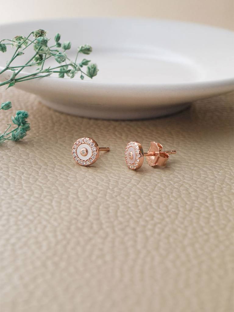 Mannash Tiny Mother Of Pearl Circlet Rose Gold Plated Sterling Silver Stud Earrings : MCRES876D2038