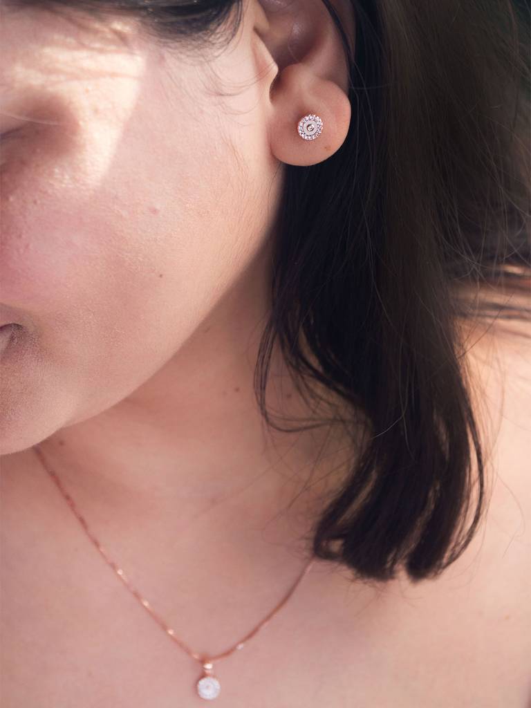 Mannash Tiny Mother Of Pearl Circlet Rose Gold Plated Sterling Silver Stud Earrings : MCRES876D2038