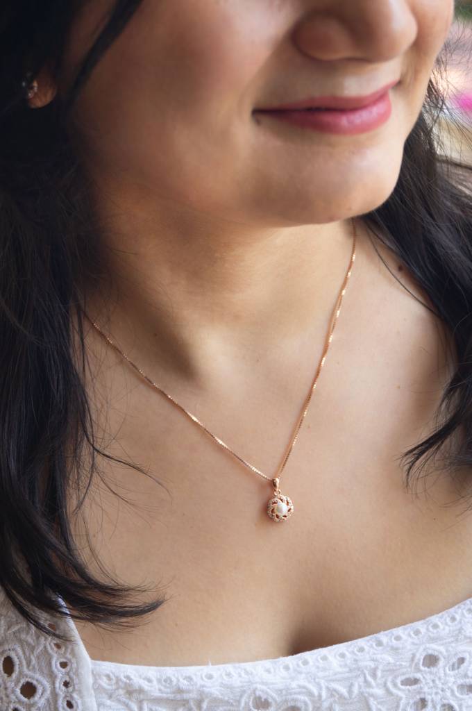 Whirlpool With Pearl Rose Gold Plated Sterling Silver Pendant Set With Chain : MCRJPSC531D1255