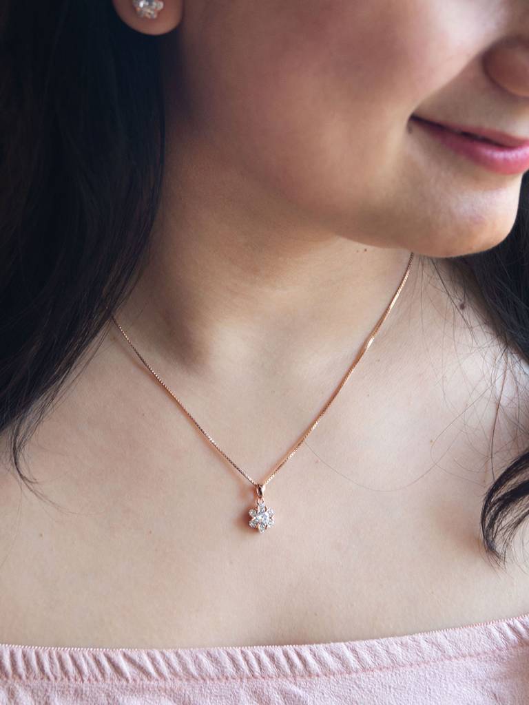 Solitaire Cluster Rose Gold Plated Sterling Silver Pendant Set With Chain : MCRJPSC575D1361