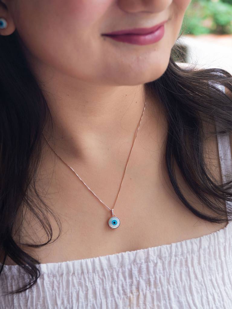 Evergreen Evil Eye Rose Gold Plated Sterling Silver Pendant Set With Chain : MCRJPSC591D1403