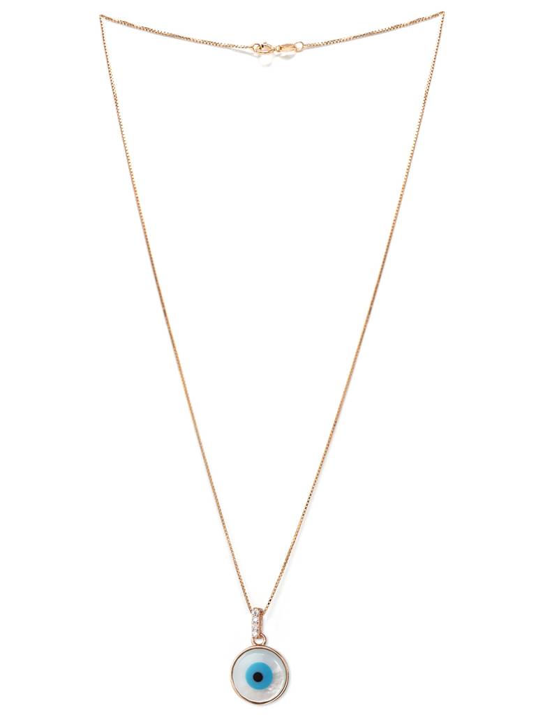 Evergreen Evil Eye Rose Gold Plated Sterling Silver Pendant Set With Chain : MCRJPSC591D1403