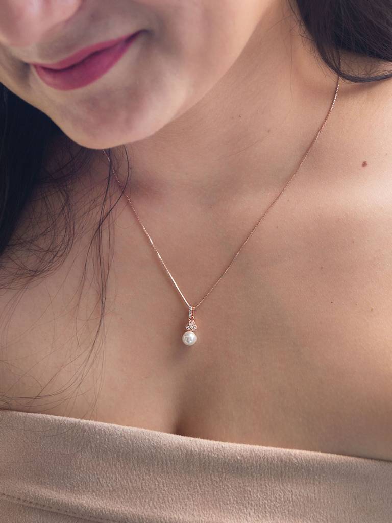 Mannash Tiny Pearly Crown Rose Gold Plated Sterling Silver Pendant Set : MCRJPSC709D1688