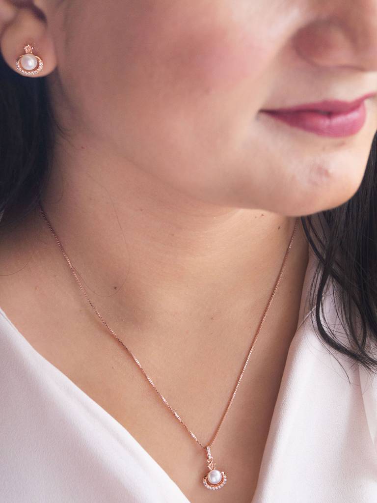 Mannash Peritwingle Pearl Rose Gold Plated Sterling Silver Pendant Set : MCRJPSC807D1904