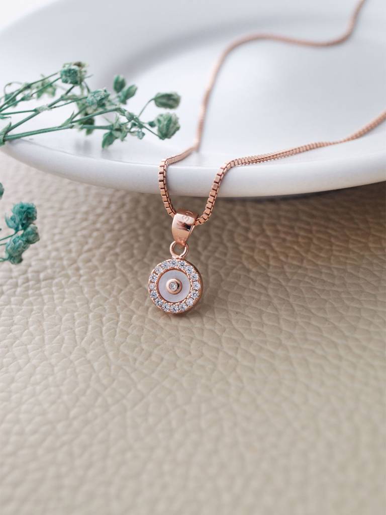 Mannash Tiny Mother Of Pearl Circlet Rose Gold Plated Sterling Silver Pendant Set : MCRJPSC876D2040