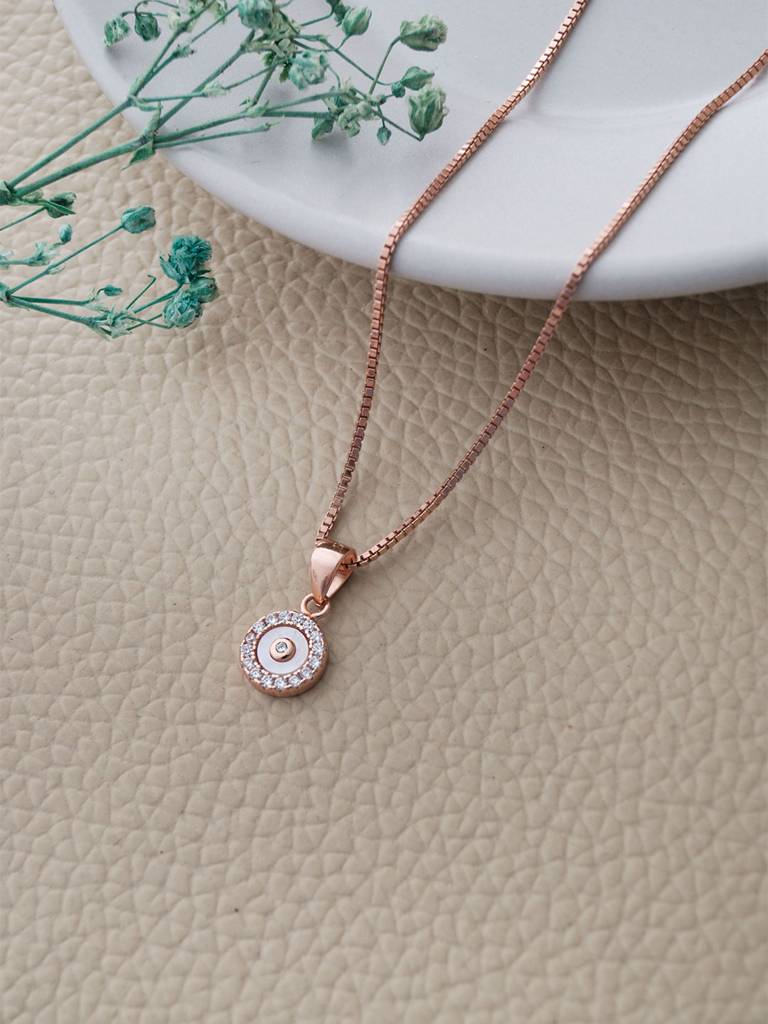 Mannash Tiny Mother Of Pearl Circlet Rose Gold Plated Sterling Silver Pendant Set : MCRJPSC876D2040