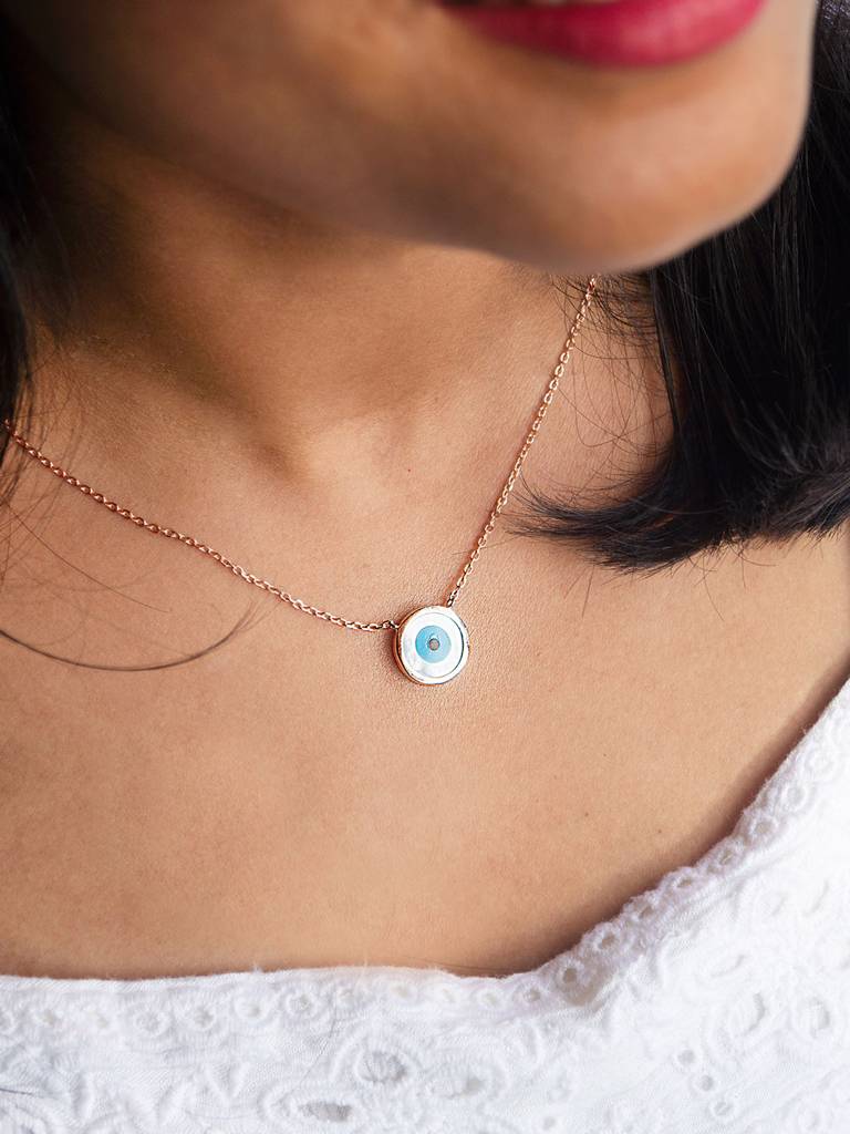 Mannash Classic Evil Eye Mother-Of-Pearl Rose Gold Plated Sterling Silver Pendant Necklace : MCRNCP228D1167