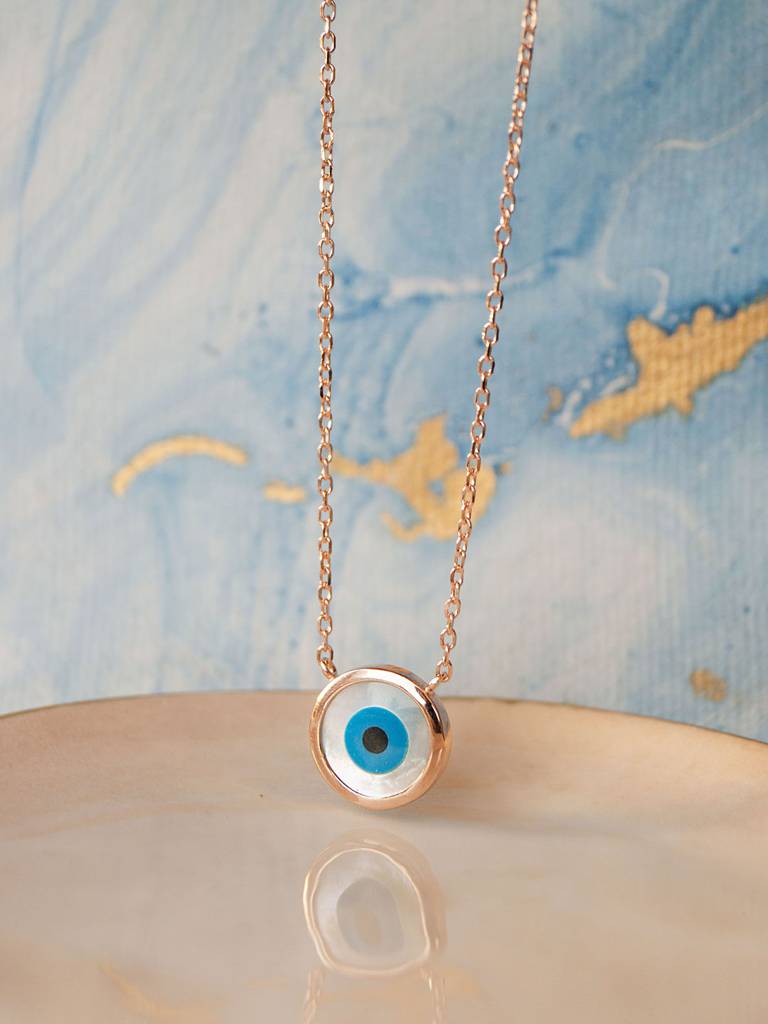 Mannash Classic Evil Eye Mother-Of-Pearl Rose Gold Plated Sterling Silver Pendant Necklace : MCRNCP228D1167