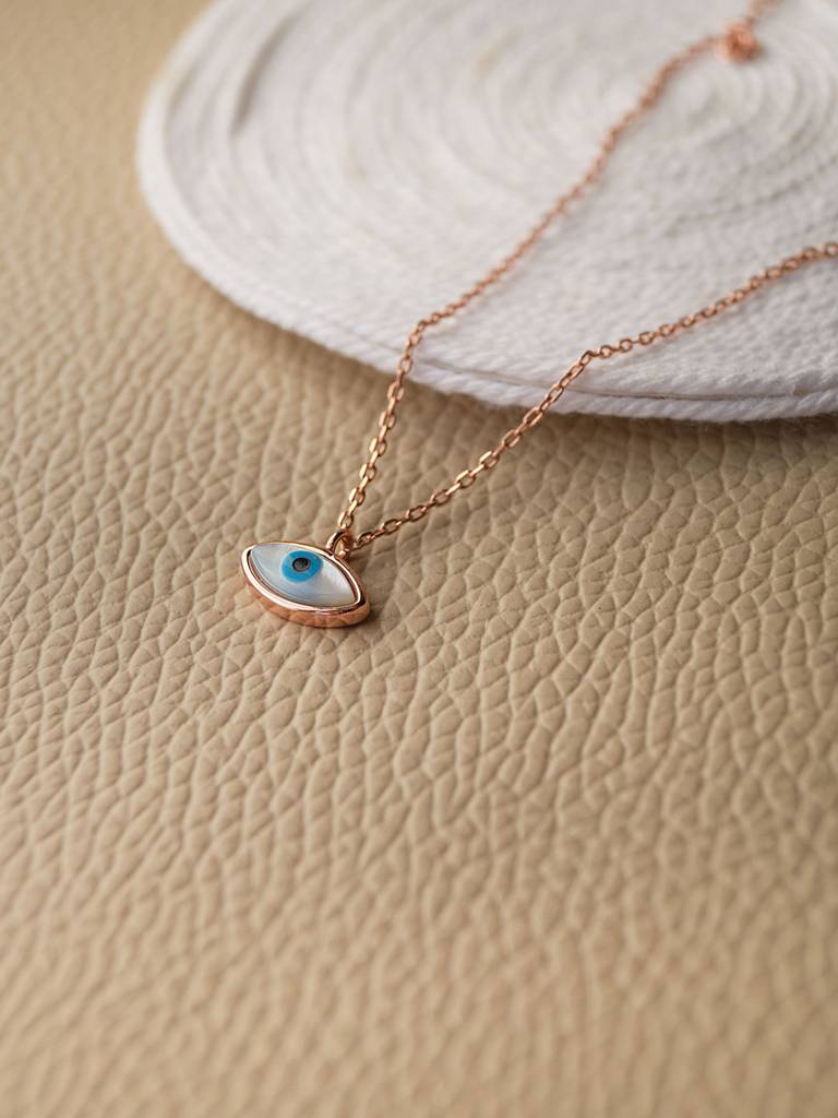 Mannash Petite Dainty Evil Eye Rose Gold Plated 925 Sterling Silver Chain Necklace