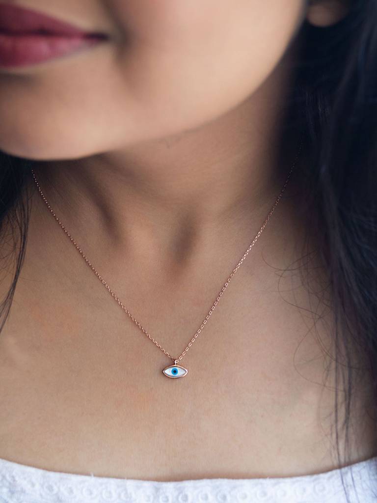 Mannash Petite Dainty Evil Eye Rose Gold Plated 925 Sterling Silver Chain Necklace