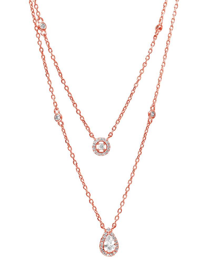 Trendy Dual Layered Solitaire Rose Gold Plated Sterling Silver Chain Necklace : MCRNCP457D1097