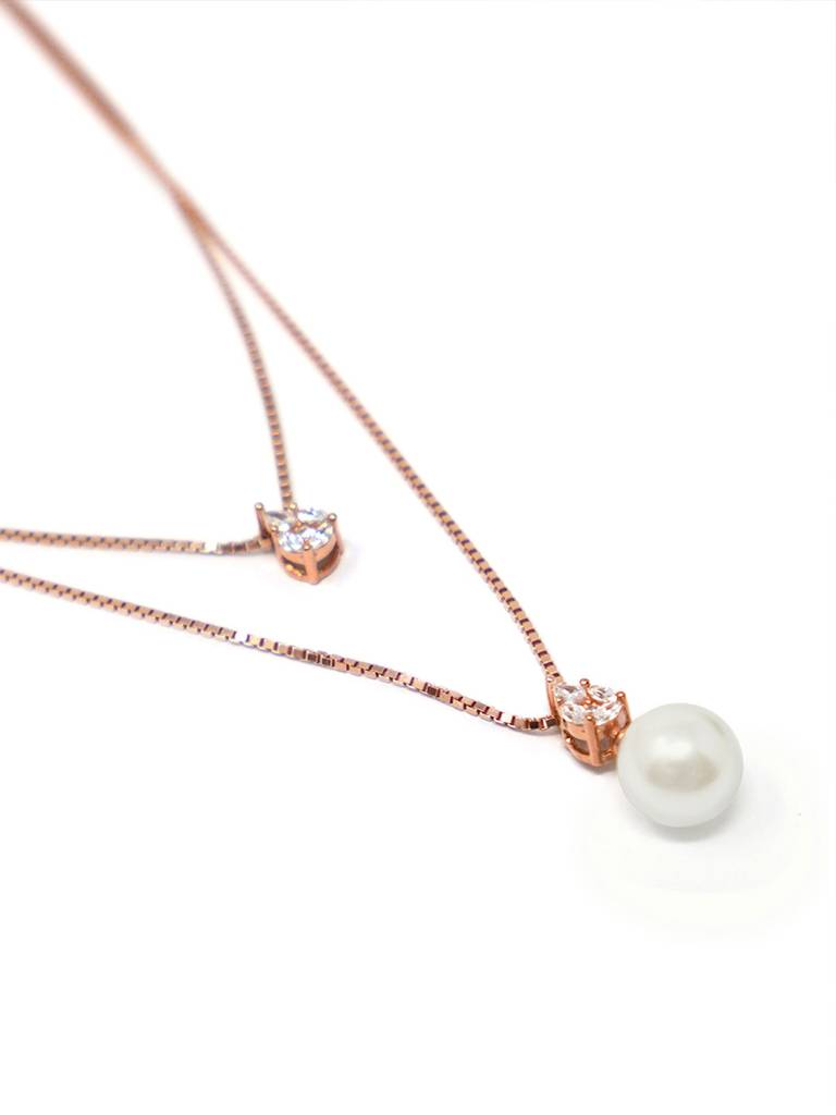 Mannash Layered Pearly Glam Rose Gold Plated Sterling Silver Chain Necklace : MCRNCP696D1668