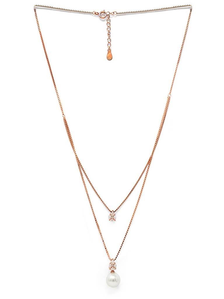 Mannash Layered Pearly Glam Rose Gold Plated Sterling Silver Chain Necklace : MCRNCP696D1668