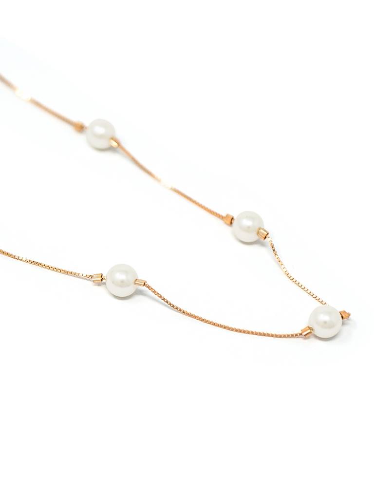 Forever Pearls Station Rose Gold Plated Sterling Silver Chain Necklace : MCRND567D1332