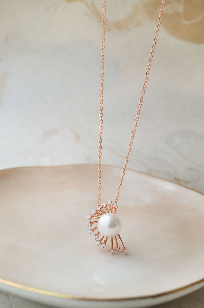 Mannash Pearl Starburst Rose Gold Plated Sterling Silver Chain Necklace  Sterling Silver Rose Gold