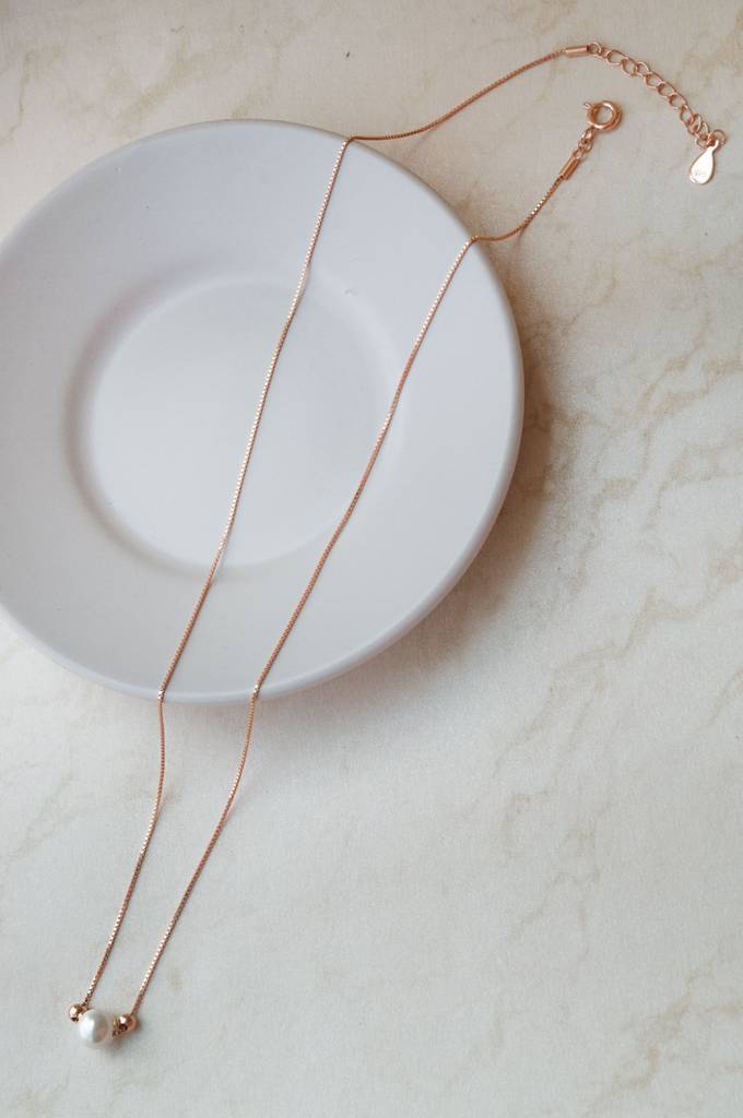 Mannash Pearl With Beads Rose Gold Plated Sterling Silver Chain Necklace : MCRND837D1955