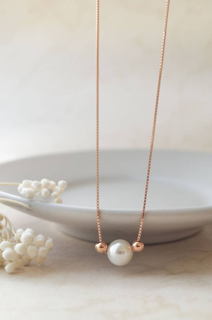 Mannash Pearl With Beads Rose Gold Plated Sterling Silver Chain Necklace : MCRND837D1955