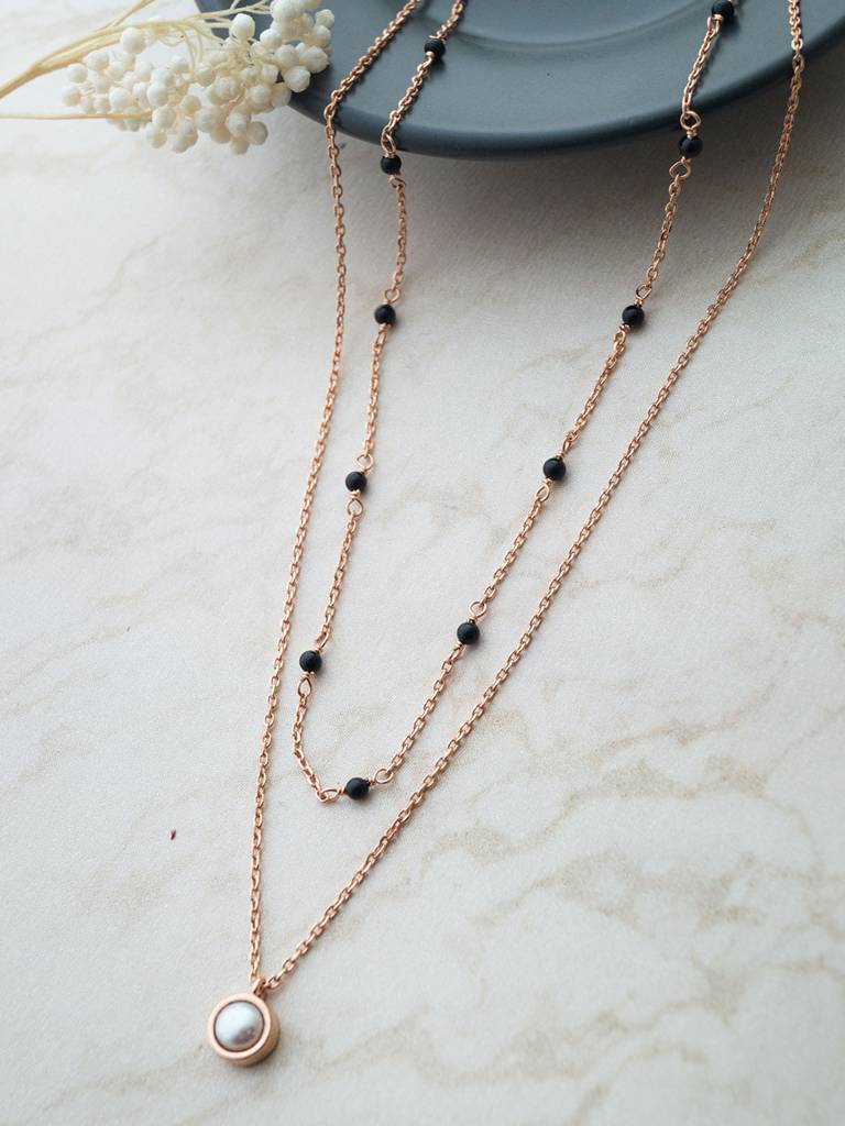 Trending Multilayer With Pearl Gold Plated Sterling Silver Mangalsutra Necklace : MCRNM854D1982