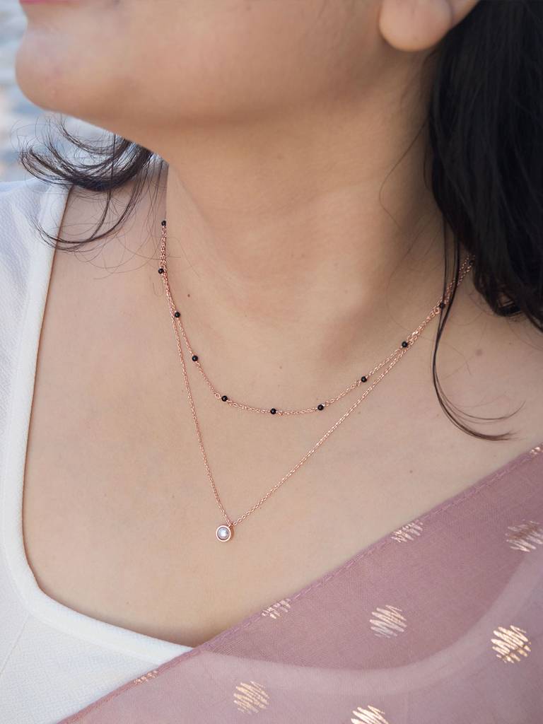 Trending Multilayer With Pearl Gold Plated Sterling Silver Mangalsutra Necklace : MCRNM854D1982