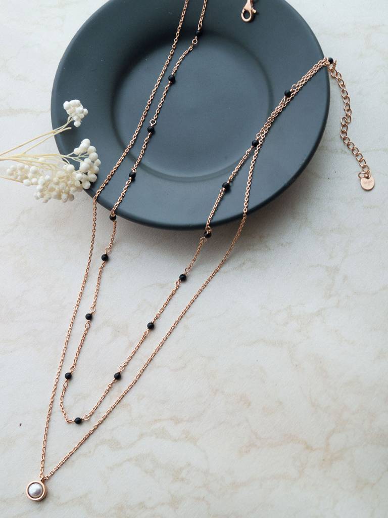 Trending Multilayer With Pearl Gold Plated Sterling Silver Mangalsutra Necklace : MCRNM854D1982