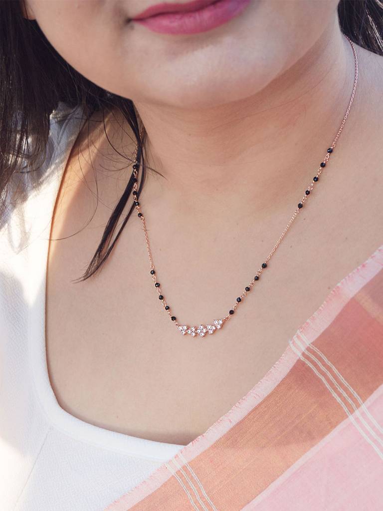 Dainty Flower Magic Gold Plated Sterling Silver Mangalsutra Necklace : MCRNM855D1984