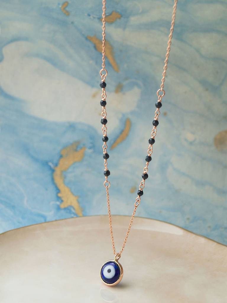Stylish Evil Eye Gold Plated Sterling Silver Mangalsutra Necklace : MCRNM860D1992