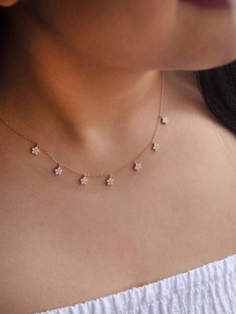 Mannash Happy Flower Rose Gold Plated Sterling Silver Necklace Set : MCRNS296D2057